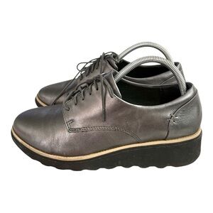 Clarks Collection Leather Oxford Sharon Rea US 10 Gun Metal Lace Up Comfort Sole